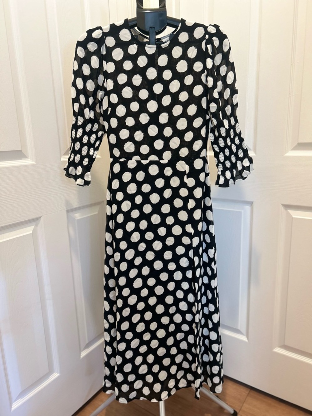 Reformation Black and White Polka Dot Midi Dress